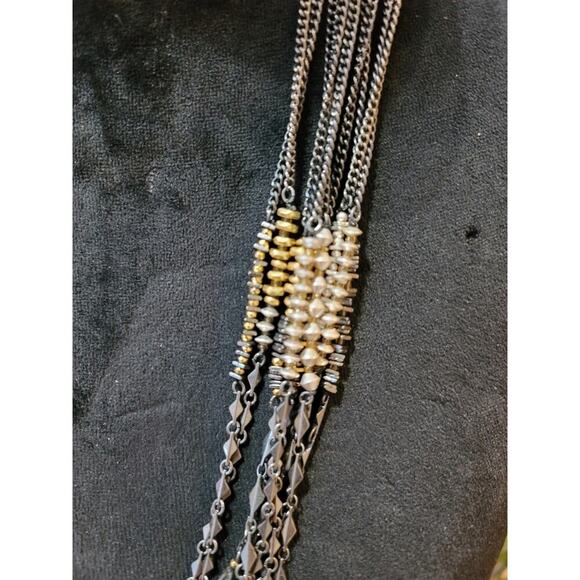 Women's Layered Black And Gold Beaded Necklace With Vintage Hook Clasp - Picture 4 of 6